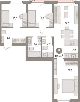 3-к квартира, вторичка, 85м2, 4/16 этаж