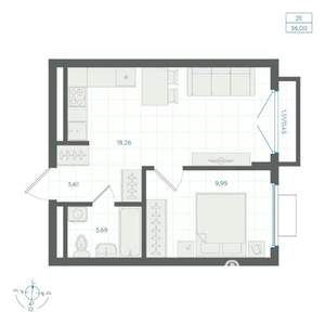 1-к квартира, строящийся дом, 36м2, 4/4 этаж