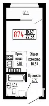 Студия квартира, строящийся дом, 23м2, 24/27 этаж