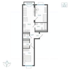 2-к квартира, строящийся дом, 61м2, 3/4 этаж