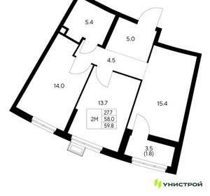 2-к квартира, вторичка, 60м2, 8/30 этаж