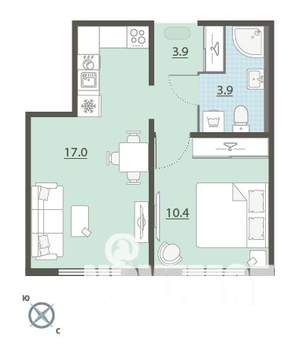 1-к квартира, вторичка, 35м2, 7/24 этаж