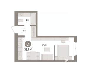 Студия квартира, вторичка, 33м2, 5/15 этаж