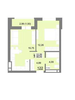 1-к квартира, вторичка, 38м2, 13/22 этаж