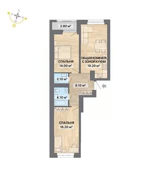 2-к квартира, строящийся дом, 67м2, 25/26 этаж