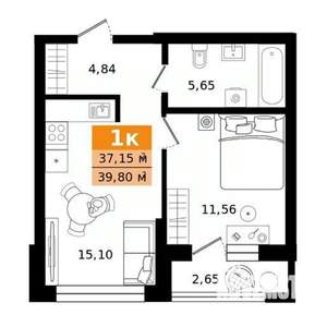 1-к квартира, строящийся дом, 40м2, 7/25 этаж