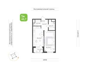 1-к квартира, вторичка, 46м2, 17/24 этаж