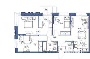 4-к квартира, строящийся дом, 79м2, 9/25 этаж