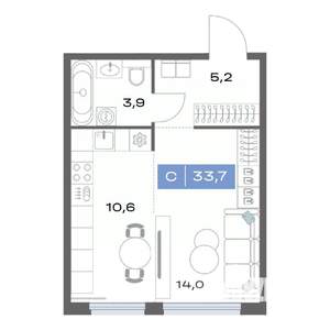 Студия квартира, строящийся дом, 34м2, 5/25 этаж