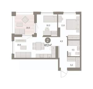 2-к квартира, вторичка, 67м2, 8/8 этаж