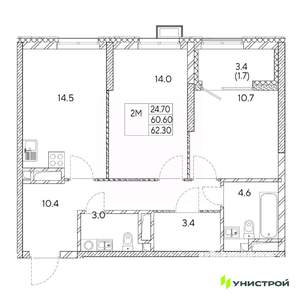 2-к квартира, вторичка, 62м2, 28/31 этаж