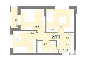 2-к квартира, вторичка, 55м2, 17/26 этаж