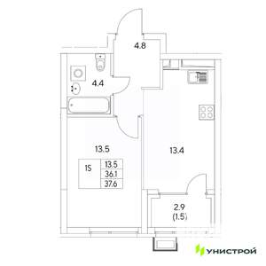 1-к квартира, вторичка, 38м2, 12/31 этаж