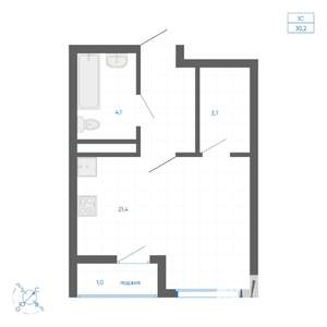 Студия квартира, вторичка, 30м2, 21/22 этаж