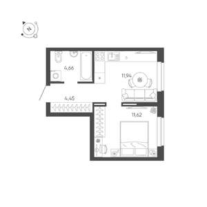 1-к квартира, строящийся дом, 33м2, 18/24 этаж