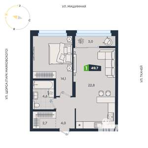 1-к квартира, вторичка, 50м2, 18/30 этаж