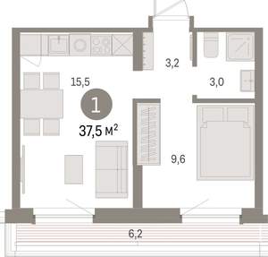 1-к квартира, вторичка, 38м2, 7/9 этаж