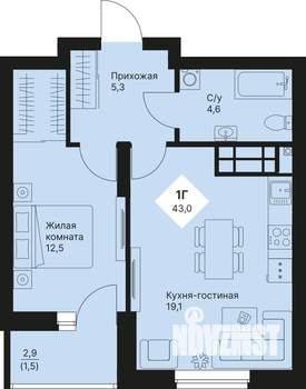 1-к квартира, вторичка, 43м2, 12/25 этаж