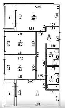 3-к квартира, вторичка, 89м2, 16/18 этаж