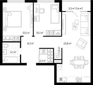 2-к квартира, вторичка, 63м2, 14/24 этаж