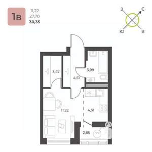 Студия квартира, строящийся дом, 30м2, 23/23 этаж