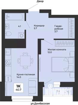 1-к квартира, вторичка, 41м2, 17/25 этаж