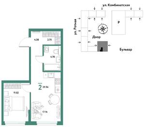 2-к квартира, строящийся дом, 40м2, 11/21 этаж