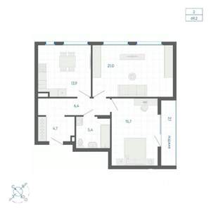 2-к квартира, строящийся дом, 69м2, 10/32 этаж