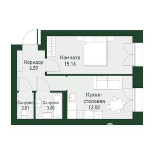 1-к квартира, вторичка, 41м2, 4/4 этаж