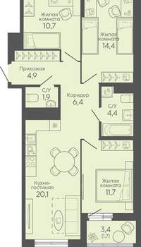 3-к квартира, вторичка, 76м2, 9/16 этаж