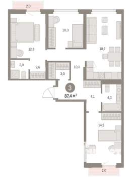 3-к квартира, вторичка, 87м2, 5/9 этаж