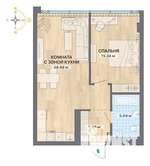 2-к квартира, вторичка, 53м2, 13/28 этаж