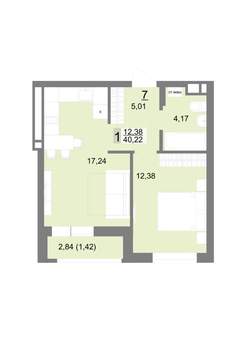 1-к квартира, строящийся дом, 40м2, 2/22 этаж