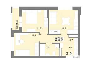 2-к квартира, вторичка, 54м2, 25/26 этаж