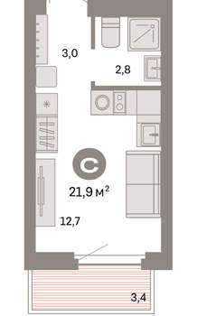 Студия квартира, вторичка, 22м2, 5/9 этаж