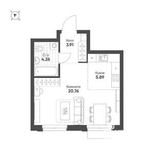 Студия квартира, строящийся дом, 35м2, 7/25 этаж
