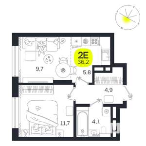 2-к квартира, вторичка, 36м2, 22/27 этаж