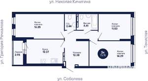 3-к квартира, вторичка, 75м2, 8/24 этаж
