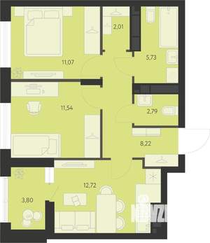 2-к квартира, вторичка, 55м2, 14/22 этаж