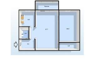 2-к квартира, вторичка, 42м2, 5/5 этаж