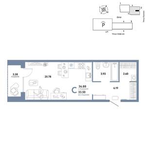Студия квартира, вторичка, 37м2, 7/24 этаж