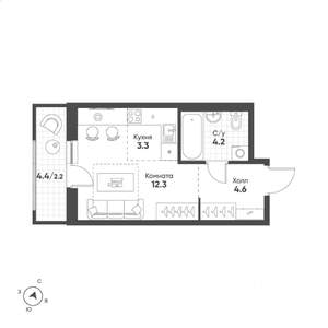 Студия квартира, вторичка, 27м2, 8/11 этаж