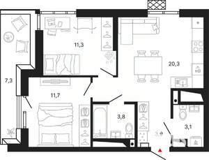 2-к квартира, вторичка, 62м2, 2/29 этаж