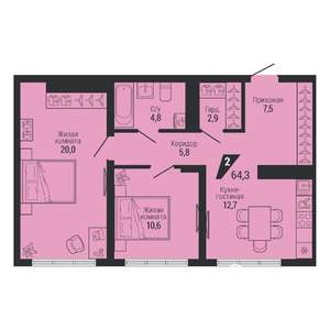 2-к квартира, вторичка, 64м2, 4/31 этаж