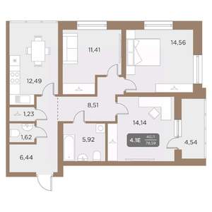 4-к квартира, вторичка, 79м2, 4/24 этаж