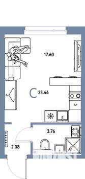 Студия квартира, строящийся дом, 23м2, 23/24 этаж