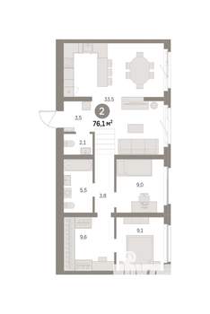 2-к квартира, вторичка, 76м2, 1/9 этаж