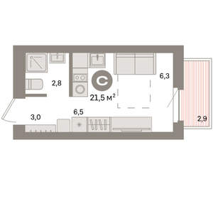 Студия квартира, вторичка, 22м2, 3/16 этаж