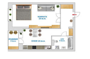 1-к квартира, вторичка, 40м2, 5/7 этаж