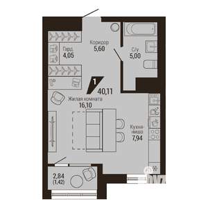 1-к квартира, вторичка, 40м2, 12/23 этаж